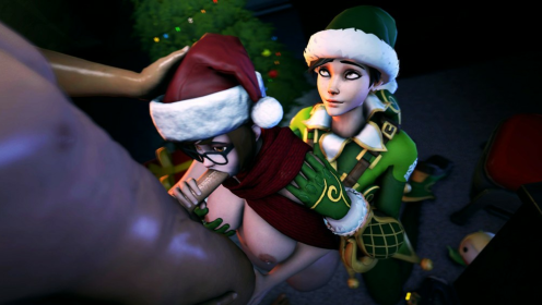 Overwatch Mei and Tracer in Sexy Candy Cane Parody