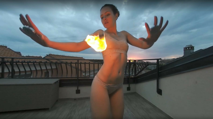 Ginger Babe Lea On Vacation Sunset Fire Dancing Hot Masturbation Fire Crotch Playing With Fire - Image 2
