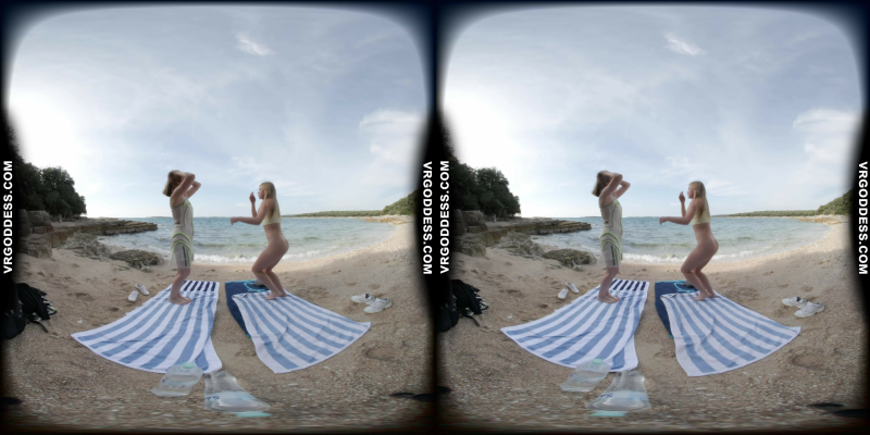 Kristina and Mira Naked Yoga on Tropical Beach - Image 1