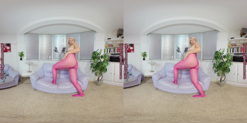 Nicky Phillips Grey Dress With Pink Glossy Legwear - Image 9