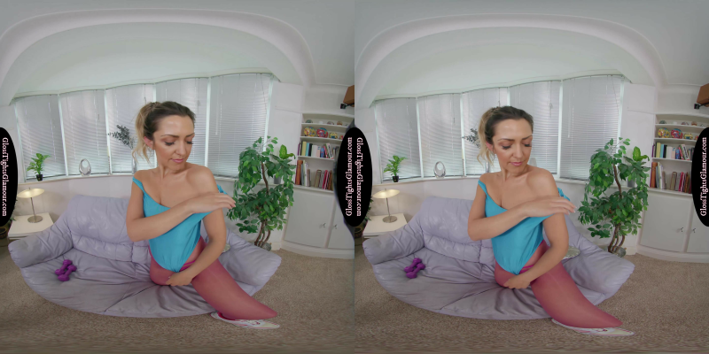 Miss V Blue Leotard With Pink Glossy Legwear - Image 3